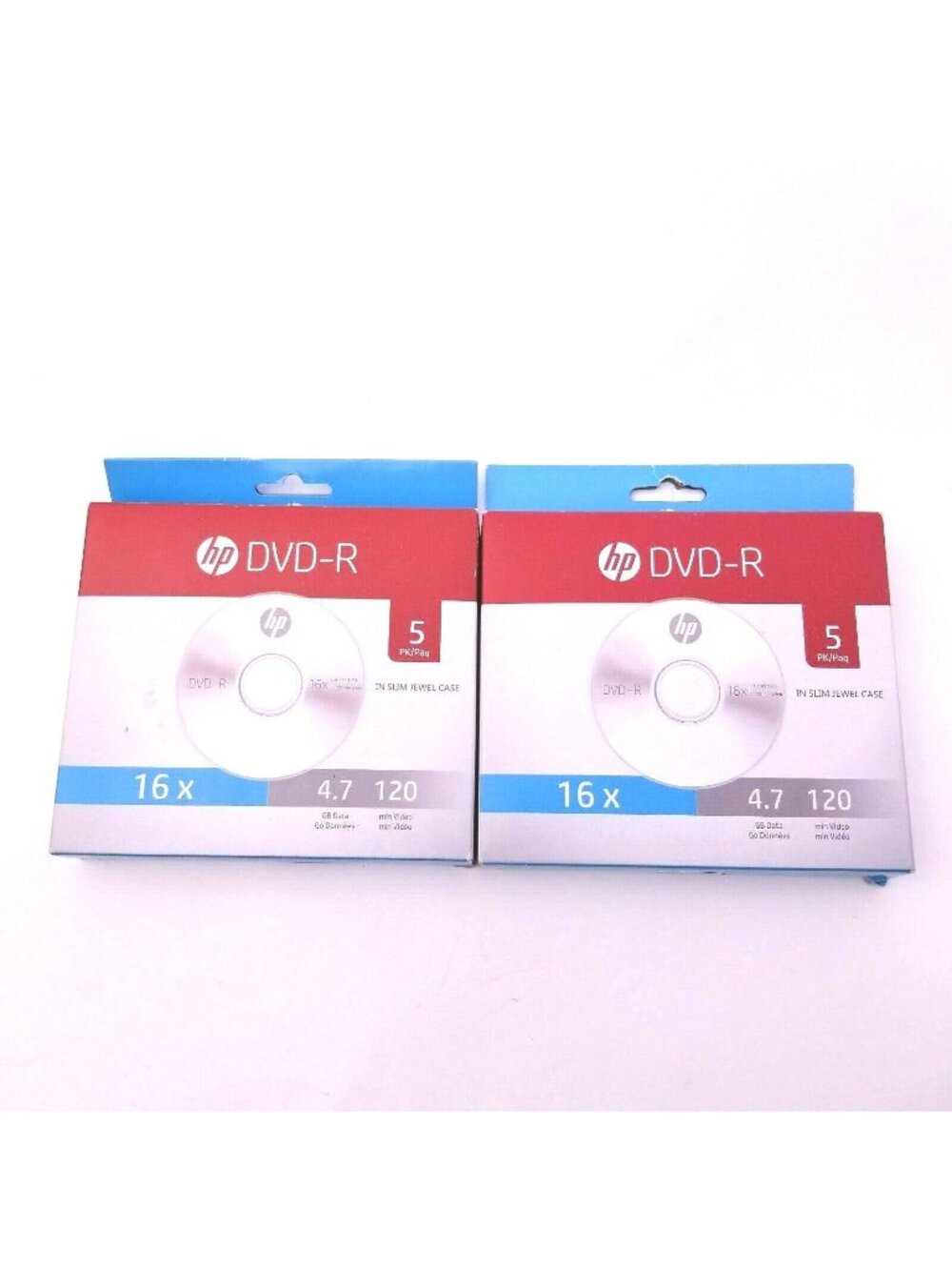 HP DVD-R 5pk 4.7GB 16X 120 Min Video in Slim Jewel Case Recordable Lot of 2 NEW